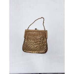 Vintage Gold Tone Metal Mesh Evening Bag with Brass Chain